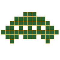Pixelated green alien invader from a classic arcade video game.